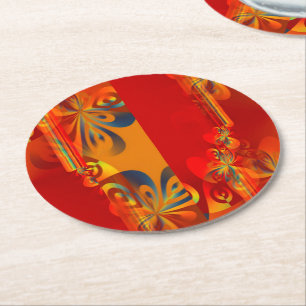 Porta-copo De Papel Redondo Design gráfico sem costura - laranja vermelha I