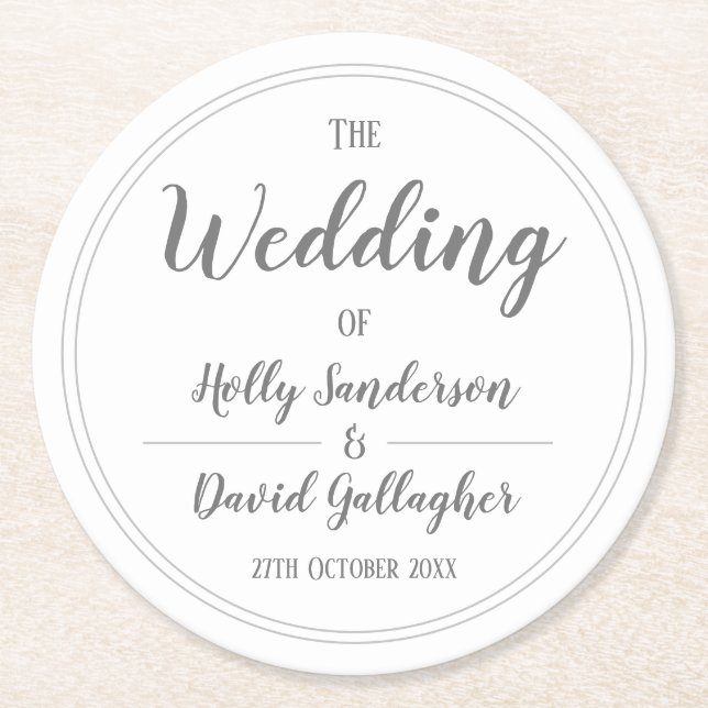 Porta-copo De Papel Redondo Design Simples em Cinza Prata e Branco (Frente)