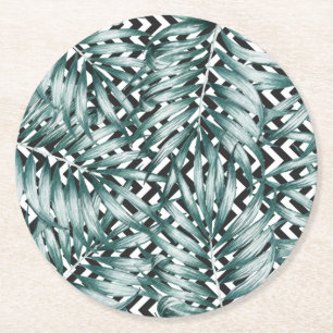 Porta-copo De Papel Redondo Design verde de zag preto e branco monocromático