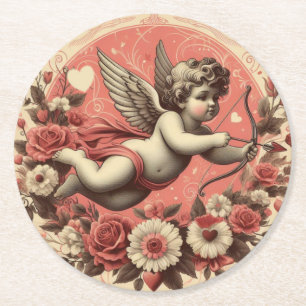 Porta-copo De Papel Redondo Dia de os namorados Clássico/Vintage/Cupido Retroa