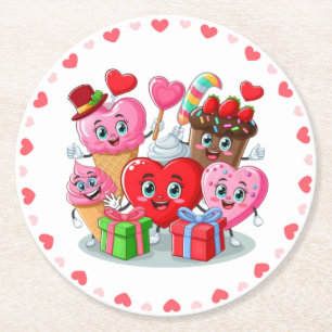 Porta-copo De Papel Redondo Dia de os namorados de Cartoon Heart & Sweet amigo