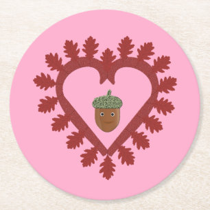 Porta-copo De Papel Redondo Dia de os namorados Love Heart Acorn Wedding