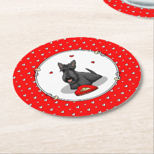 Porta-copo De Papel Redondo Dia de os namorados (vermelho) Scottie Dog (preto)