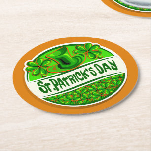 Porta-copo De Papel Redondo Dia de São Patrício Hat Shamrocks Verde Laranja