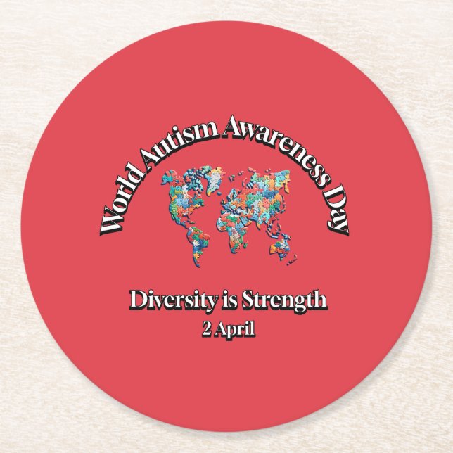 Porta-copo De Papel Redondo Dia Mundial da Consciência do Autismo. Diversidade (Frente)