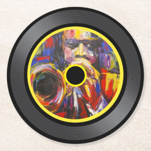 Porta-copo De Papel Redondo Disco de Vinil de Música Jazz