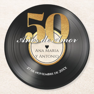 Porta-copo De Papel Redondo Disco de Vinil Retro Espanhol Aniversário de 50 An