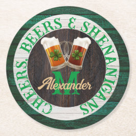 Porta-copo De Papel Redondo Diversão com Cerveja em Madeira Rústica