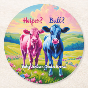 Porta-copo De Papel Redondo Diversão de Heifer ou Bull Gênero Revelação
