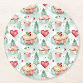 Porta-copo De Papel Redondo Doces de Natal Festivos