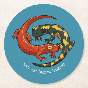 Porta-copo De Papel Redondo Dois Cartoon Amigos Salamander Smiling Enrelaçados