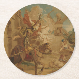 Porta-copo De Papel Redondo Dom Quixote Guiado pela Loucura, tapeçaria do sécu