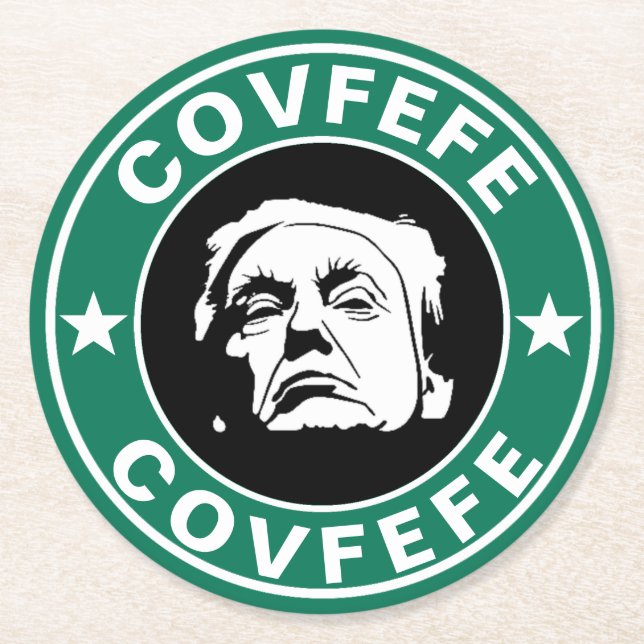Porta-copo De Papel Redondo Donald Trump Covfefe Porta copos (Frente)