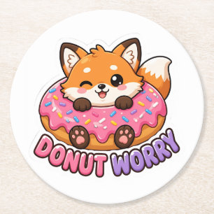 Porta-copo De Papel Redondo Donut Fofinho de Raposa Kawaii Não se Preocupe Pia