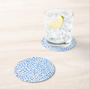 Porta-copo De Papel Redondo Doodle Blue White Dots Floral Flor Watercolor