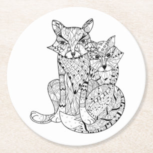 Porta-copo De Papel Redondo Doodle do Fox de Boho