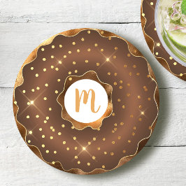 Porta-copo De Papel Redondo Doughnut de chocolate com purpurina dourada monogr