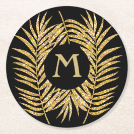 Porta-copo De Papel Redondo Dourada Tropical Glitter Palm Tree Fronteira Resid