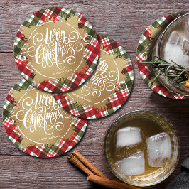 Porta-copo De Papel Redondo Dourada Xadrez de Natal Feliz
