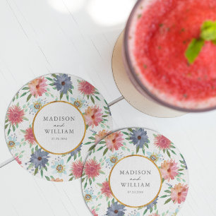 Porta-copo De Papel Redondo Dourado Boho Chic Greenerescal Whimsical Wildflowe