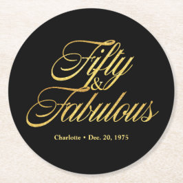 Porta-copo De Papel Redondo Dourado Glitter 50 e Fabuloso 50º Aniversário Mode