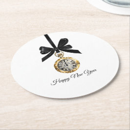 Porta-copo De Papel Redondo Dourado Glitzy Prata Ano Novo Hora da Meia-Noite