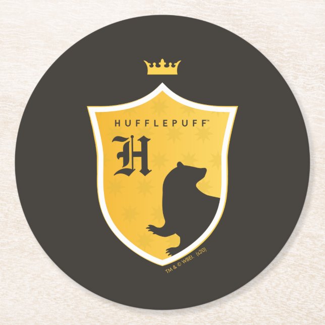Porta-copo De Papel Redondo Dourado HUFFLEPUFF™ Destaque de apoio (Frente)