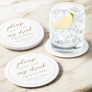 Porta-copo De Papel Redondo Dourado Por favor, não tome minha bebida que estou