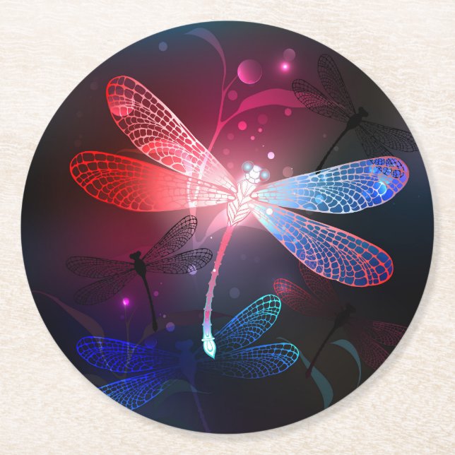 Porta-copo De Papel Redondo Dragonfly vermelha (Frente)