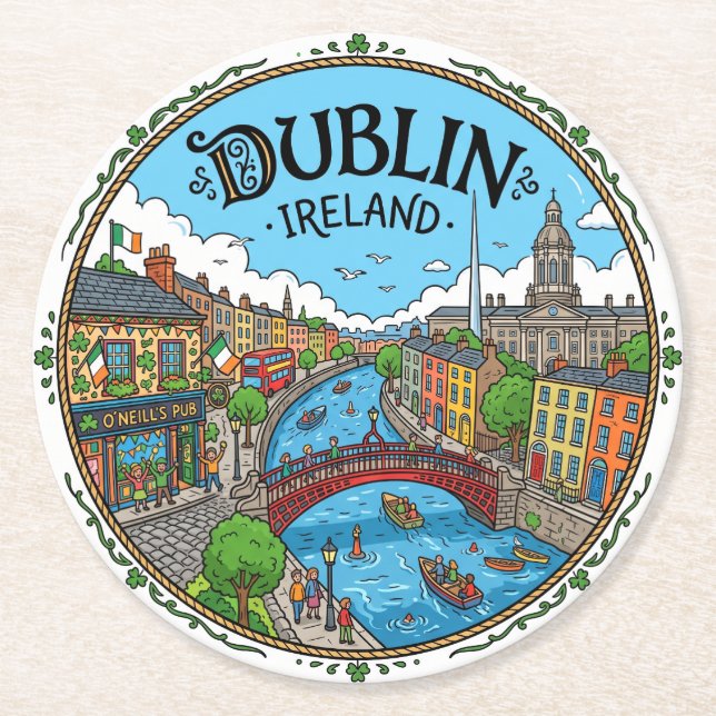Porta-copo De Papel Redondo Dublin Irlanda (Frente)