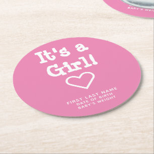Porta-copo De Papel Redondo É um Anúncio de Nascimento Rosa-Rosa Personalizado