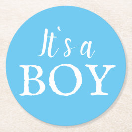 Porta-copo De Papel Redondo É um Chá de fraldas de Typografia Blue Baby Boy