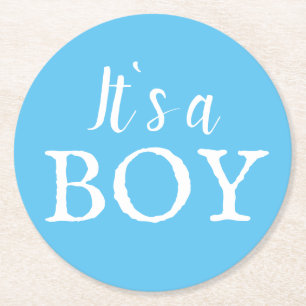 Porta-copo De Papel Redondo É um Chá de fraldas de Typografia Blue Baby Boy