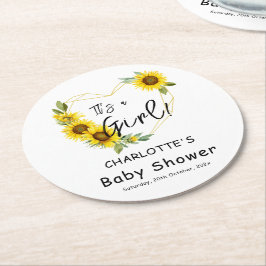 Porta-copo De Papel Redondo É uma garota! Girassóis Chá de fraldas