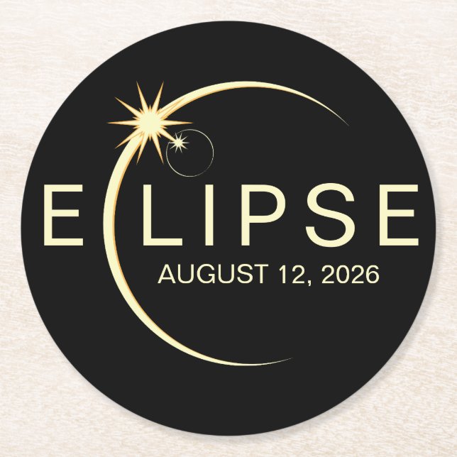 Porta-copo De Papel Redondo Eclipse Solar Astronomia Evento 2026 (Frente)