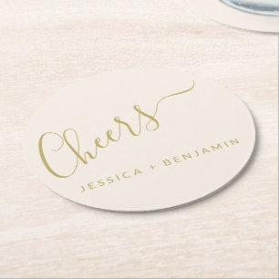 Porta-copo De Papel Redondo Ecru minimalista e casamento Dourado