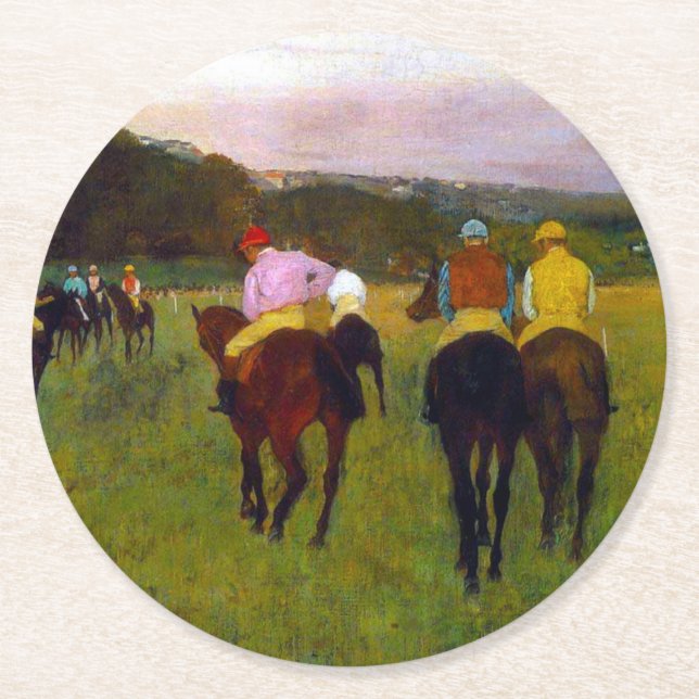 Porta-copo De Papel Redondo Edgar Degas Race Horses em Longchamp (Frente)