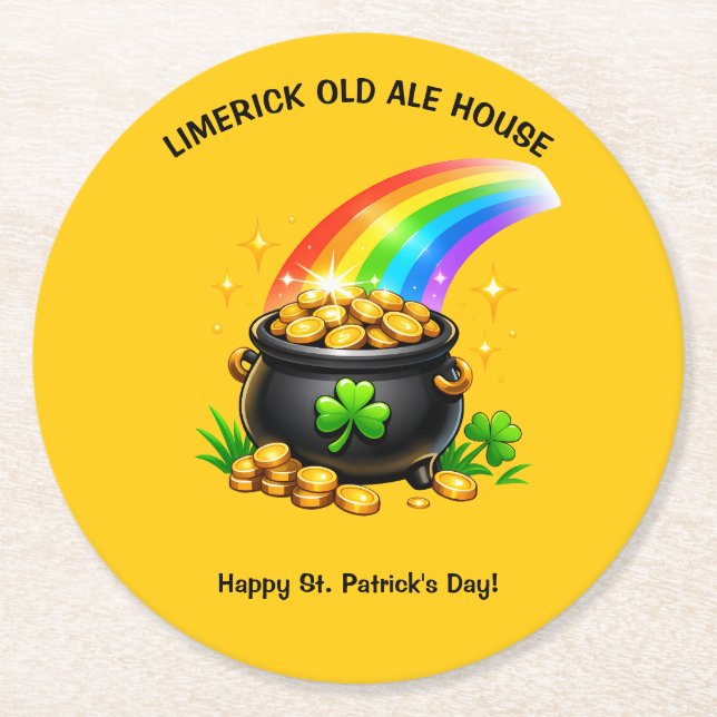Porta-copo De Papel Redondo Editable Pot of Gold St Patricks Day (Frente)