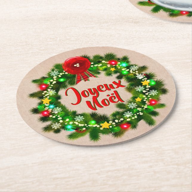 Porta-copo De Papel Redondo Editar Texto Joyeux Noël (Angulado)