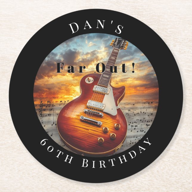 Porta-copo De Papel Redondo Electric Guitar Ocean Sunset Music Notes (Frente)