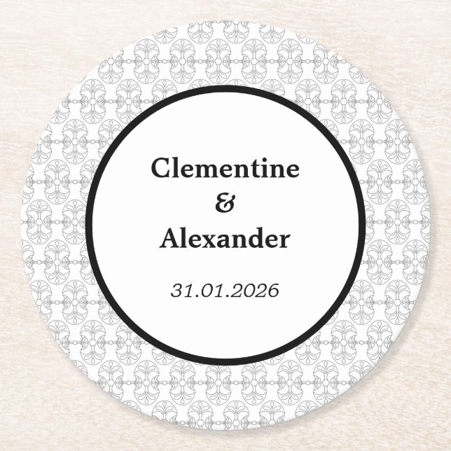 Porta-copo De Papel Redondo Elegant Black and White Art Deco Style (Frente)