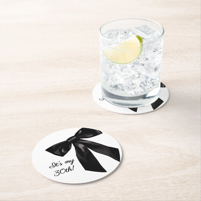 Porta-copo De Papel Redondo Elegant Black Bow Birthday Party Coasters (Insitu)