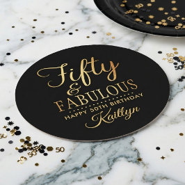 Porta-copo De Papel Redondo Elegant Fifty and Fabulous! 50th Birthday Party