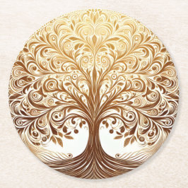 Porta-copo De Papel Redondo Elegant Gold Tree of Life Celebration Namaste