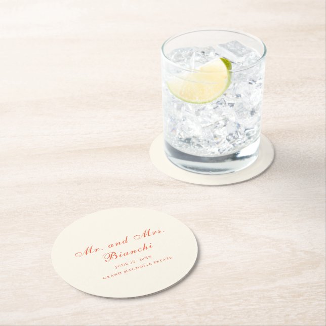 Porta-copo De Papel Redondo Elegant Terracotta Modern Classic Wedding (Insitu)