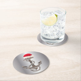 Porta-copo De Papel Redondo elegante ANCHOR náutico russo + SANTA HAT | Ronda