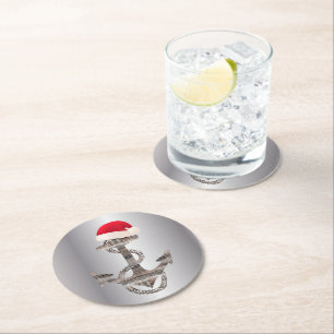 Porta-copo De Papel Redondo elegante ANCHOR náutico russo + SANTA HAT Ronda