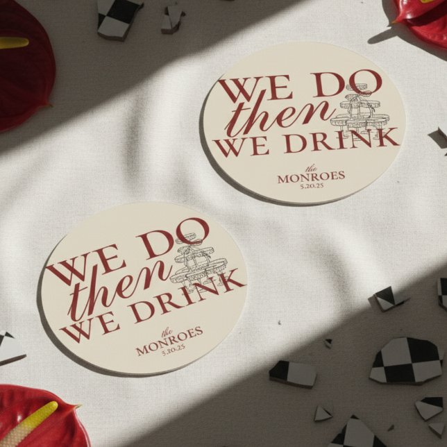 Porta-copo De Papel Redondo Elegante Antigo Dinheiro Vermelho Papel Cocktail F (Add a touch of timeless charm and playful personality to your celebration with this paper coaster!)