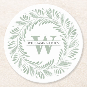Porta-copo De Papel Redondo Elegante Coroa Botânica com Monograma