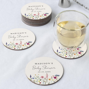 Porta-copo De Papel Redondo Elegante Jardim de Flores Silvestres Creme Chás de